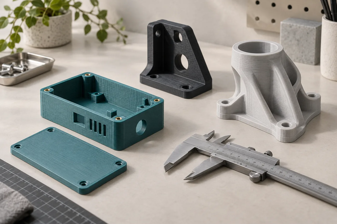 Illustrative 3D printed enclosure and prototype parts
